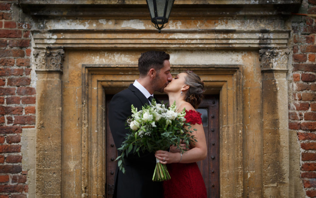 Shaw House Newbury Lockdown Wedding – Bride in red dress